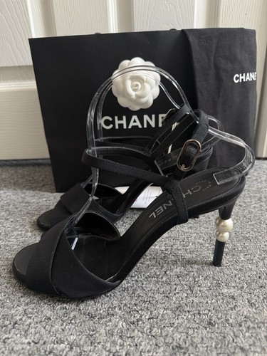 Chanel grosgrain pearl heel - grosgrain,