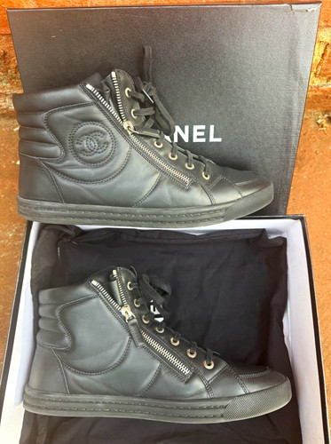 Chanel black leather high - chanel,